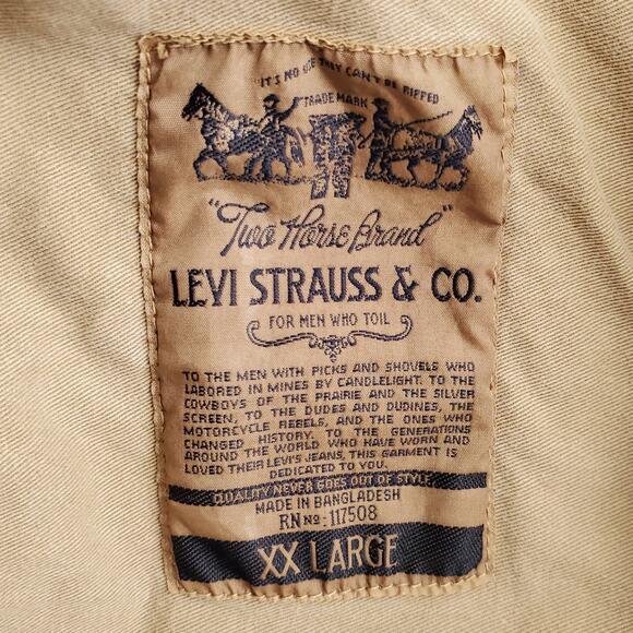 Men Vtg Levi Two Horse Tan Work Chore Shirt Shacket XXL Rancher Farm Heavy Duty - Picture 5 of 11